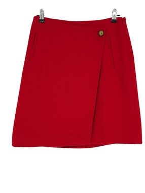 Talbots Faux Wrap Flare Skirt Wool Holiday Red Lined Side Zip 12